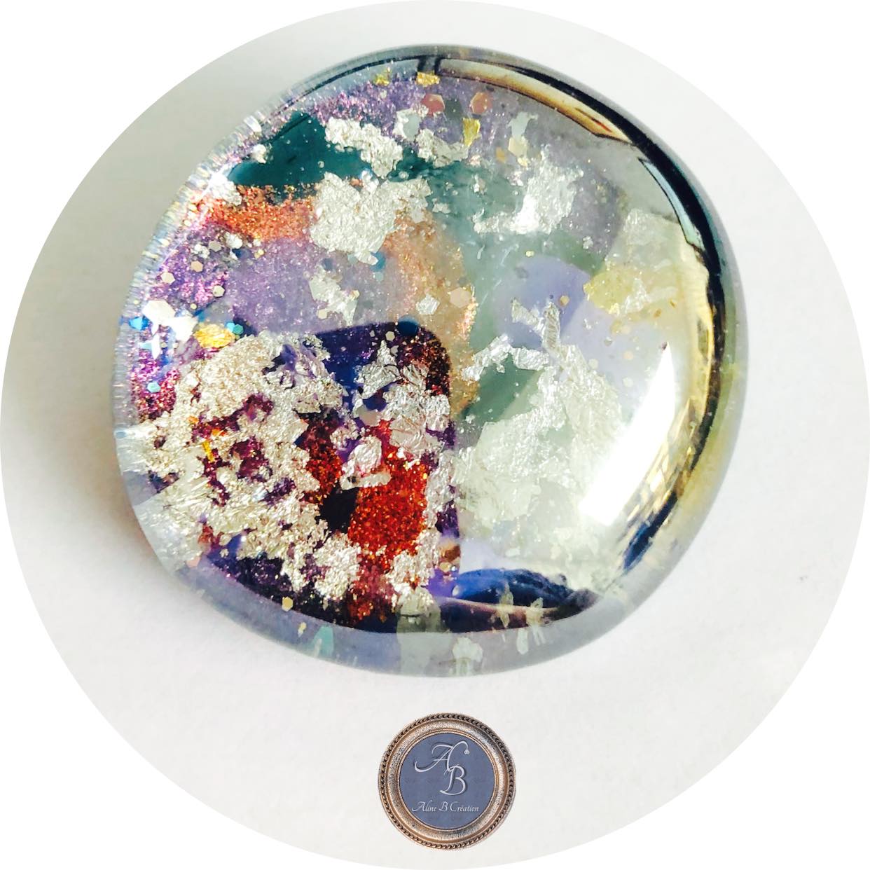 Broche taille M - Les galets de verre d'Aline - "lilas des Indes" – Image 5
