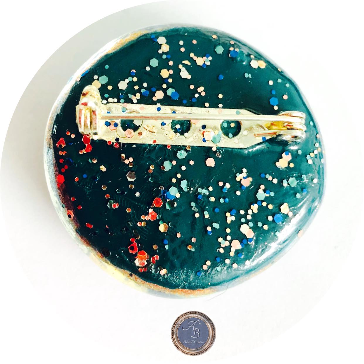 Broche taille M - Les galets de verre d'Aline - "lilas des Indes" – Image 4