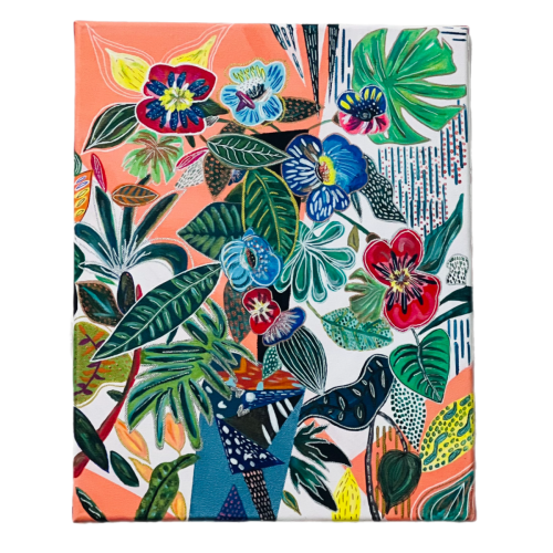 Toile Le vase psychédélique, vue d’ensemble : explosion florale inspirée des tapisseries anglaises – Aline B Création