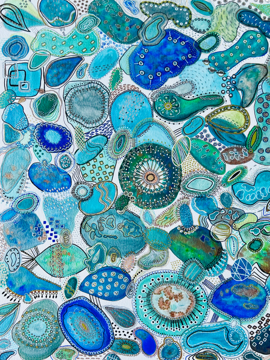 Aquarelle ballet d'azur et d'émeraudes