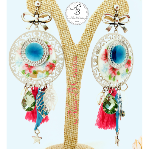 Boucles d'oreilles ange bleu – bijou fait main Aline B Création