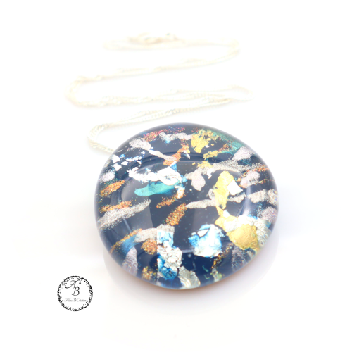 Collier galet de verre Nuit Céleste - Aline B Création