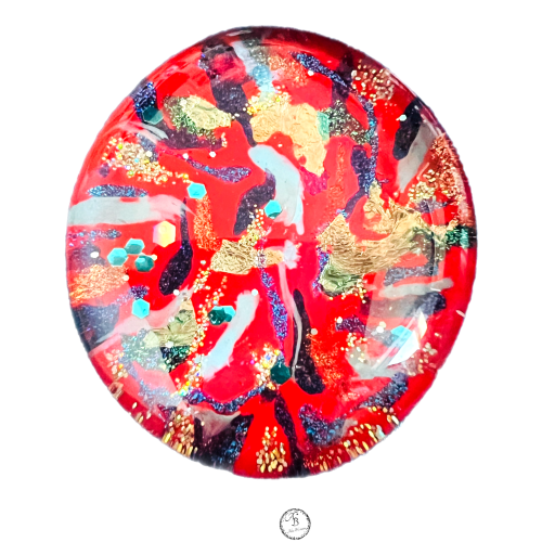 Broche taille L - Les galets de verre d'Aline - Corail ardent