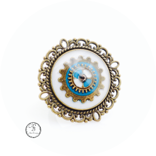 bague ajustable "En roue libre" résine et Fimo