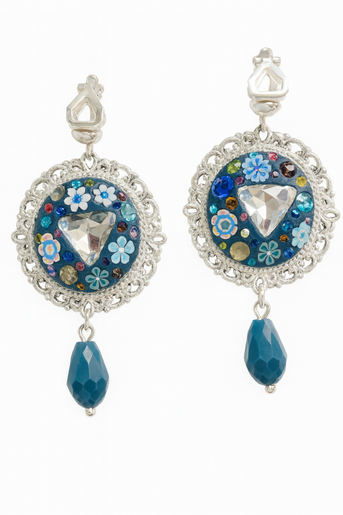 Boucles d’oreilles clips Cœur de Néréides – création artisanale colorée avec cœur en cristal.
