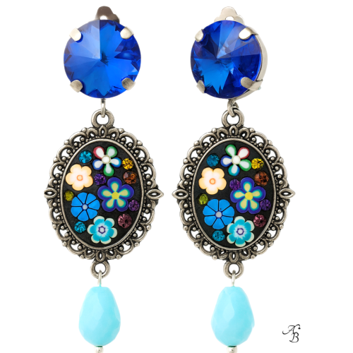 Boucles d’oreilles à clips Nuit botanique pour oreilles non percées – Aline B Création