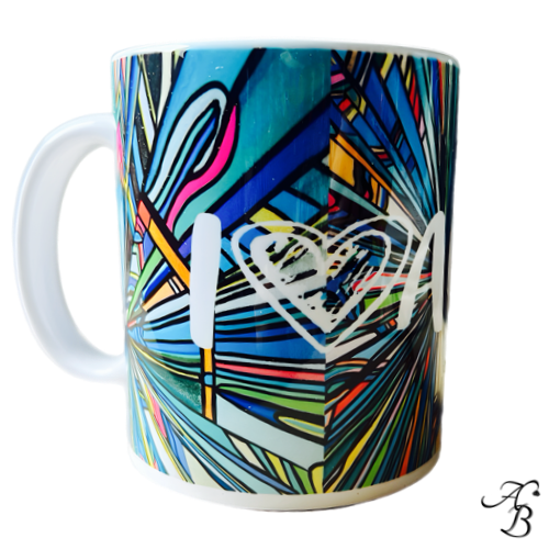 Mug I LOVE ART - Vitrail magique, création en porcelaine décorée d’un motif inspiré d’une œuvre originale peinte à la main