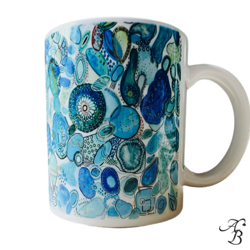 Mug I LOVE ART - Ballet d’azur et d’émeraudes, création unique en porcelaine inspirée d’une toile originale peinte à la main