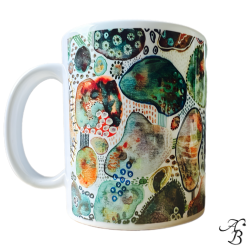 Mug I LOVE ART - Stone ballet, création artisanale en porcelaine inspirée d’un tableau abstrait peint à la main