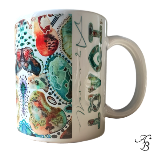 Mug I LOVE ART - Stone ballet, création artisanale en porcelaine inspirée d’un tableau abstrait peint à la main