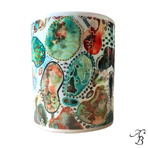 Mug I LOVE ART - Stone ballet, création artisanale en porcelaine inspirée d’un tableau abstrait peint à la main