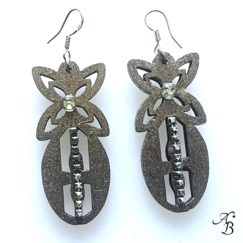 Boucles d’oreilles bois argenté irisé avec cristal – Aline B Création.