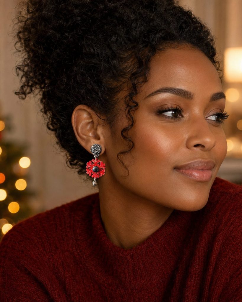 Boucles d’oreilles à clips Flocon – idée cadeau de Noël pour oreilles non percées
