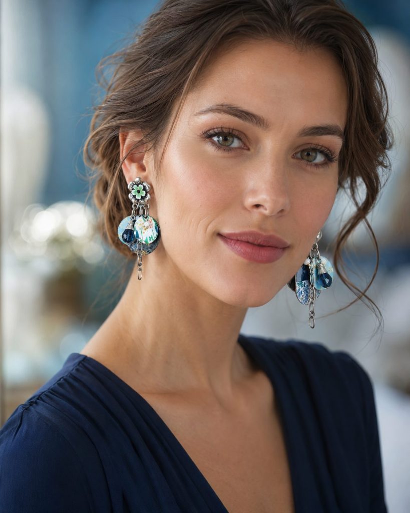 Boucles d’oreilles à clips Magic garden portées – oreilles non percées, fait main