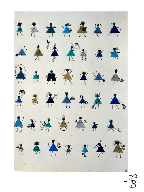 Illustration résine originale Blue society avec personnages en relief.