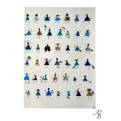 Illustration résine originale Blue society avec personnages en relief.