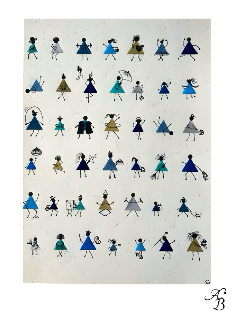 Illustration résine originale Blue society avec personnages en relief.