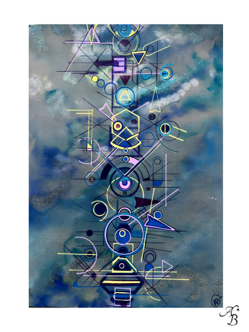 bleu, bleu clair, bleu électrique, violet, mauve, jaune, argenté