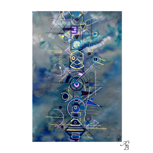 bleu, bleu clair, bleu électrique, violet, mauve, jaune, argenté