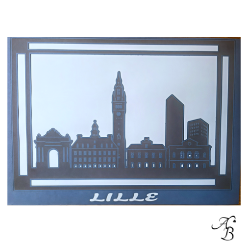 Silhouette de ville A3 - Lille en gris bleuté découpée en papier