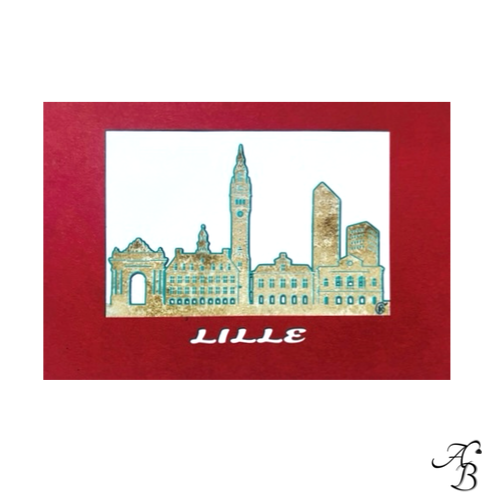 Silhouette de ville A5 - Lille Terracotta bleu canard, découpée en papier