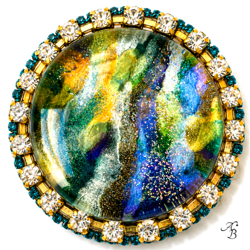 Broche pendentif de verre Graphic lumineux - galet violet effet nacre - Aline B Création